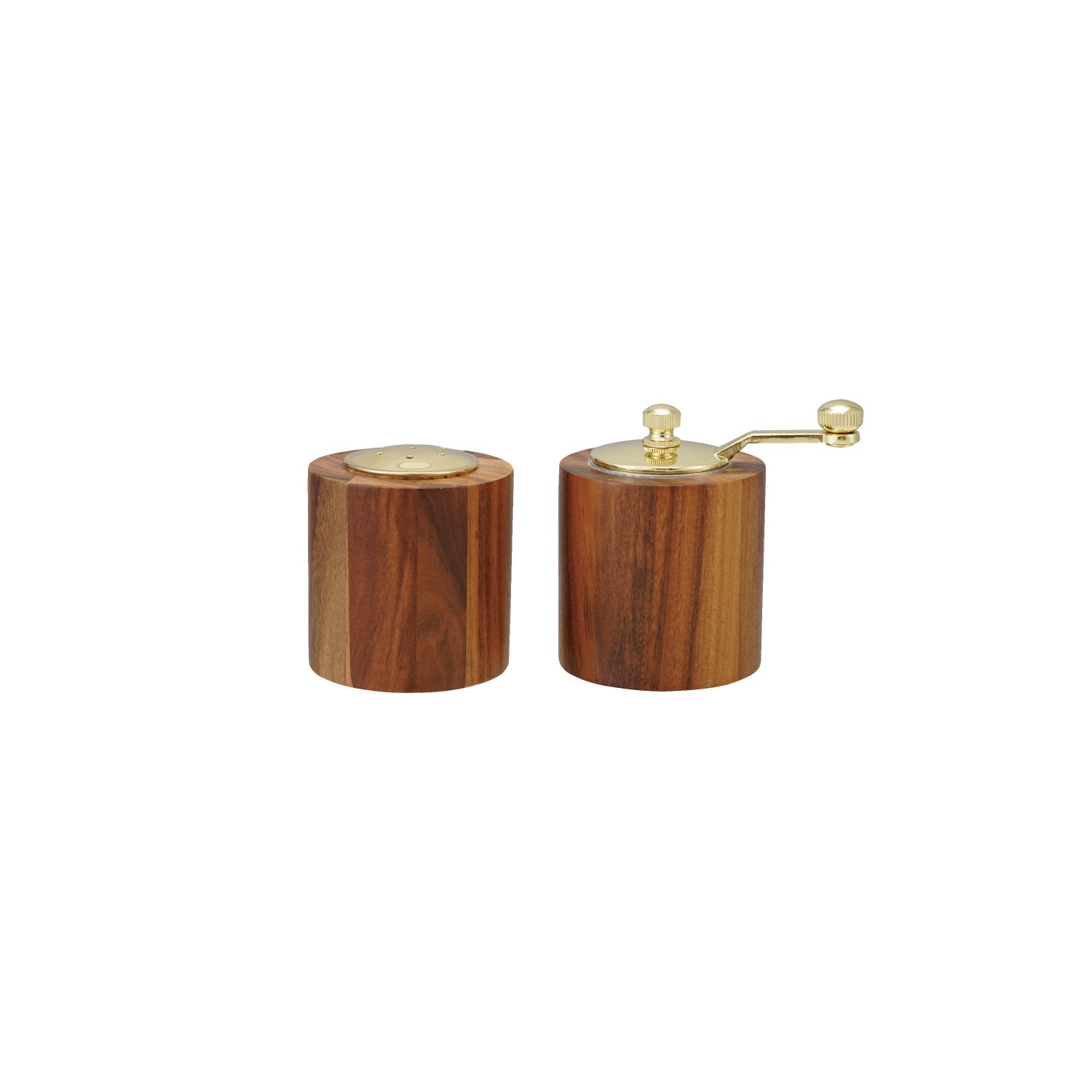 Acacia Wood Salt Shaker & Pepper Mill, Natural & Gold Finish, Set of 2