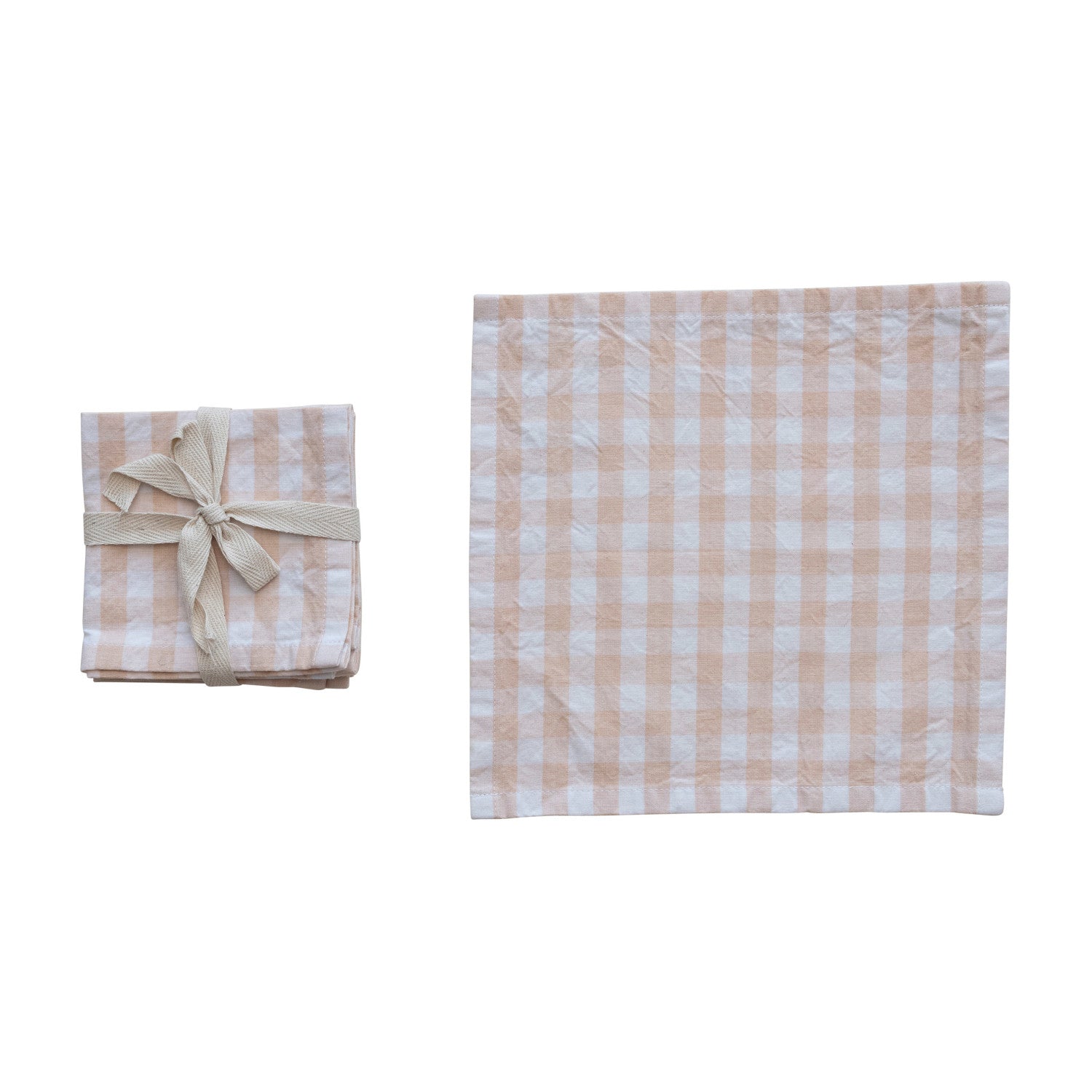 Cotton Cocktail Napkins w/ Gingham Pattern, Blush Color, Set of 4