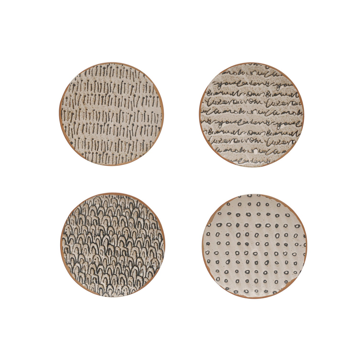 Stoneware Plate w/ Pattern, 4 Styles © (Each One Will Vary)