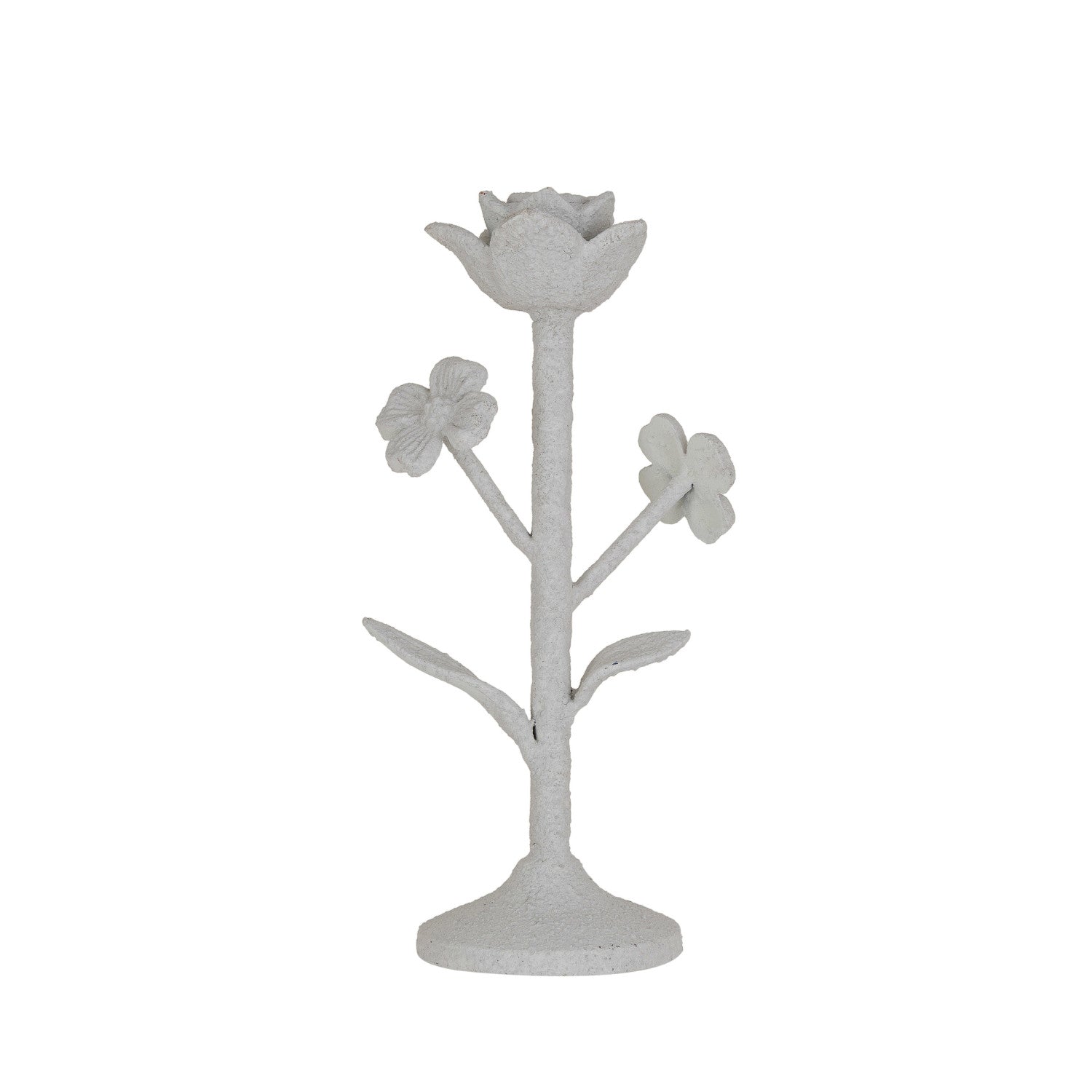 Coarse Cast Iron Flower Taper Holder w/ Flowers