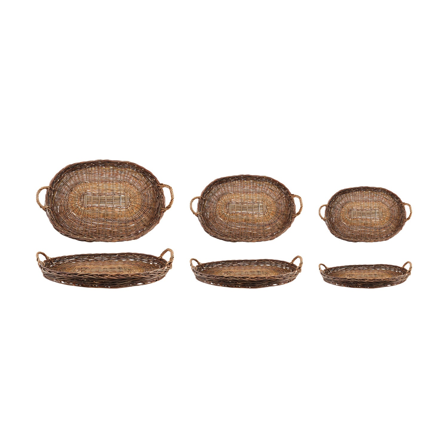 Decorative Hand-Woven Wicker Nesting Trays with Handles, Natural, Set of 3