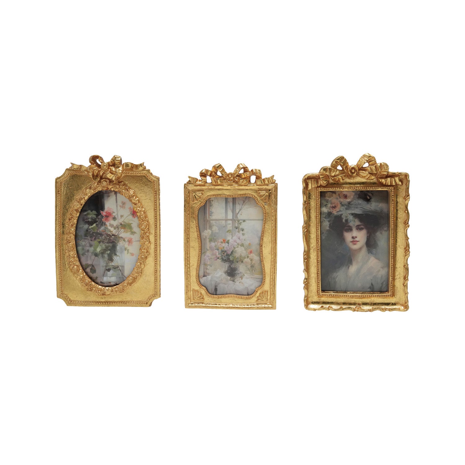 Resin Photo Frame with Bow, Gold Finish, 3 Styles (Holds 4" x 6" Photo)