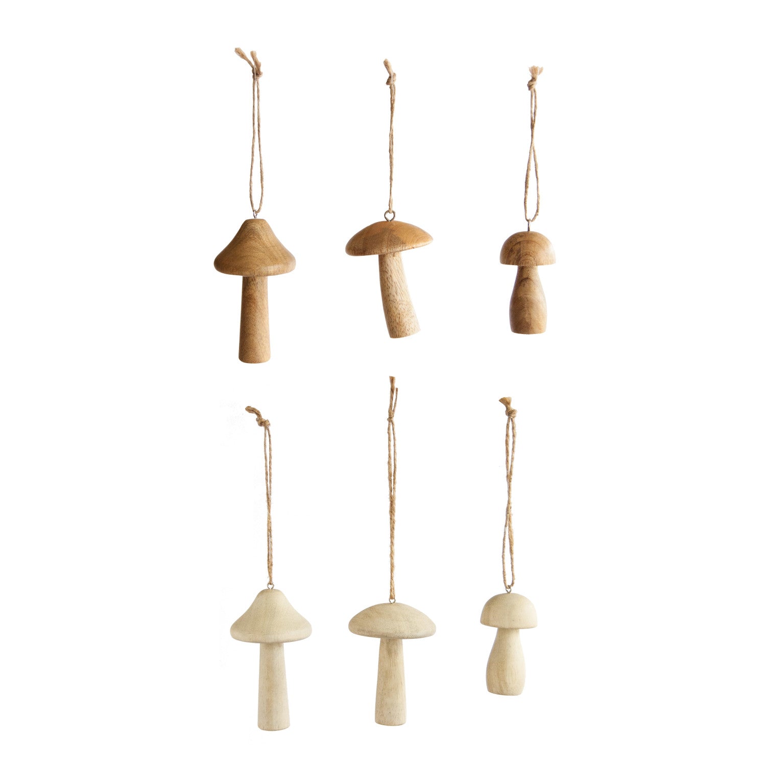 Mango Wood Mushroom Ornament, 2 Colors, 3 Styles