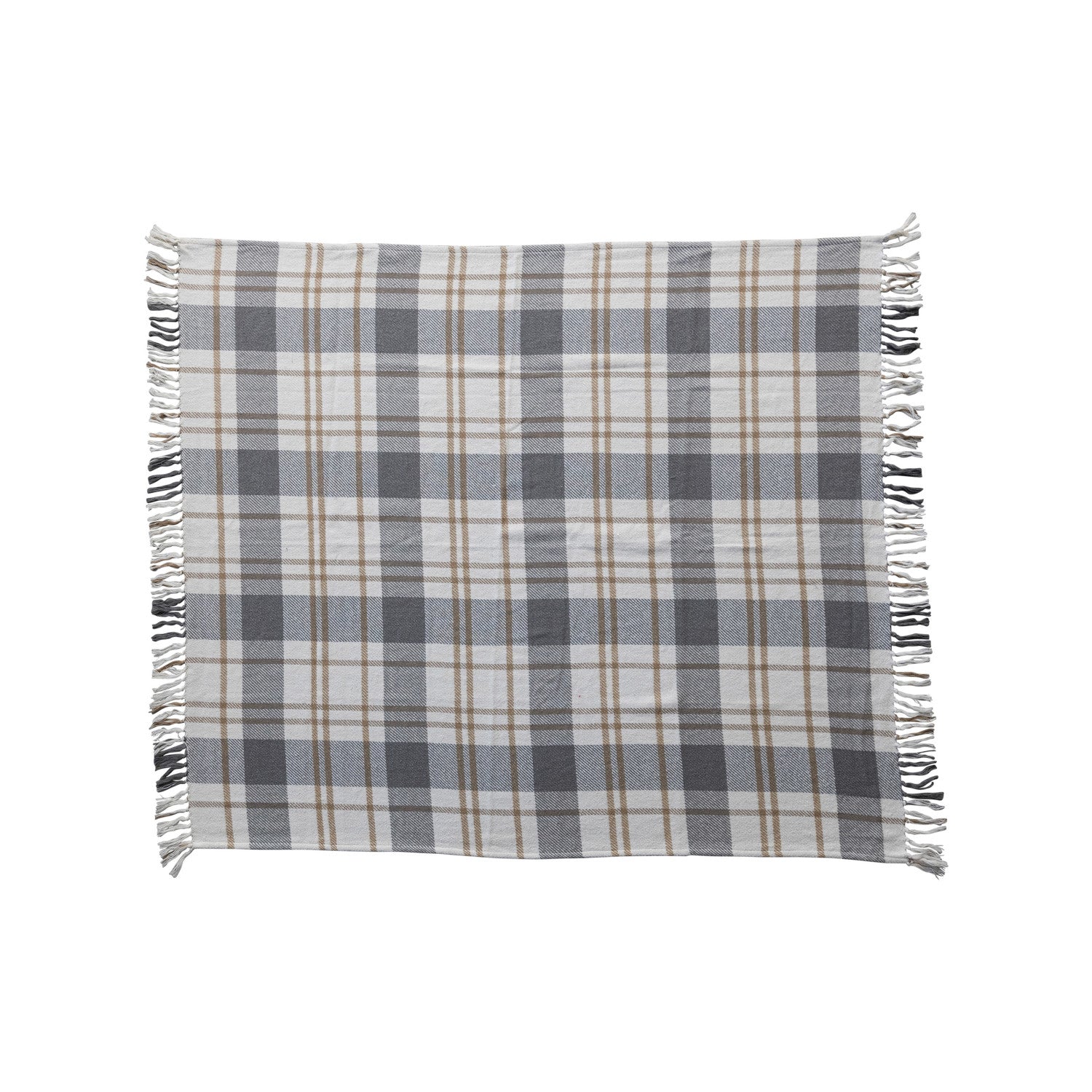 Brushed Cotton Flannel Throw w/ Fringe, Multi Color Plaid