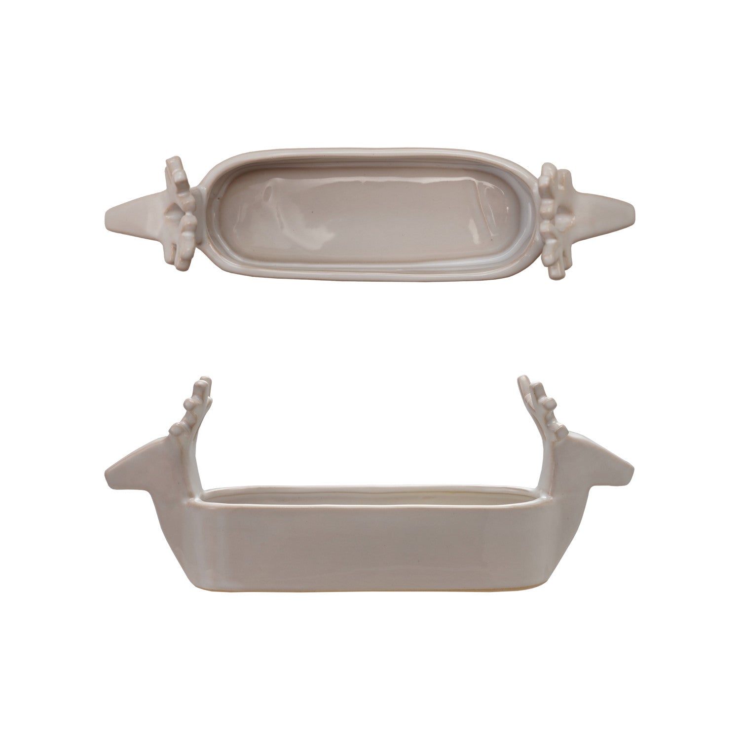 Stoneware Cracker Dish with Deer Heads, White