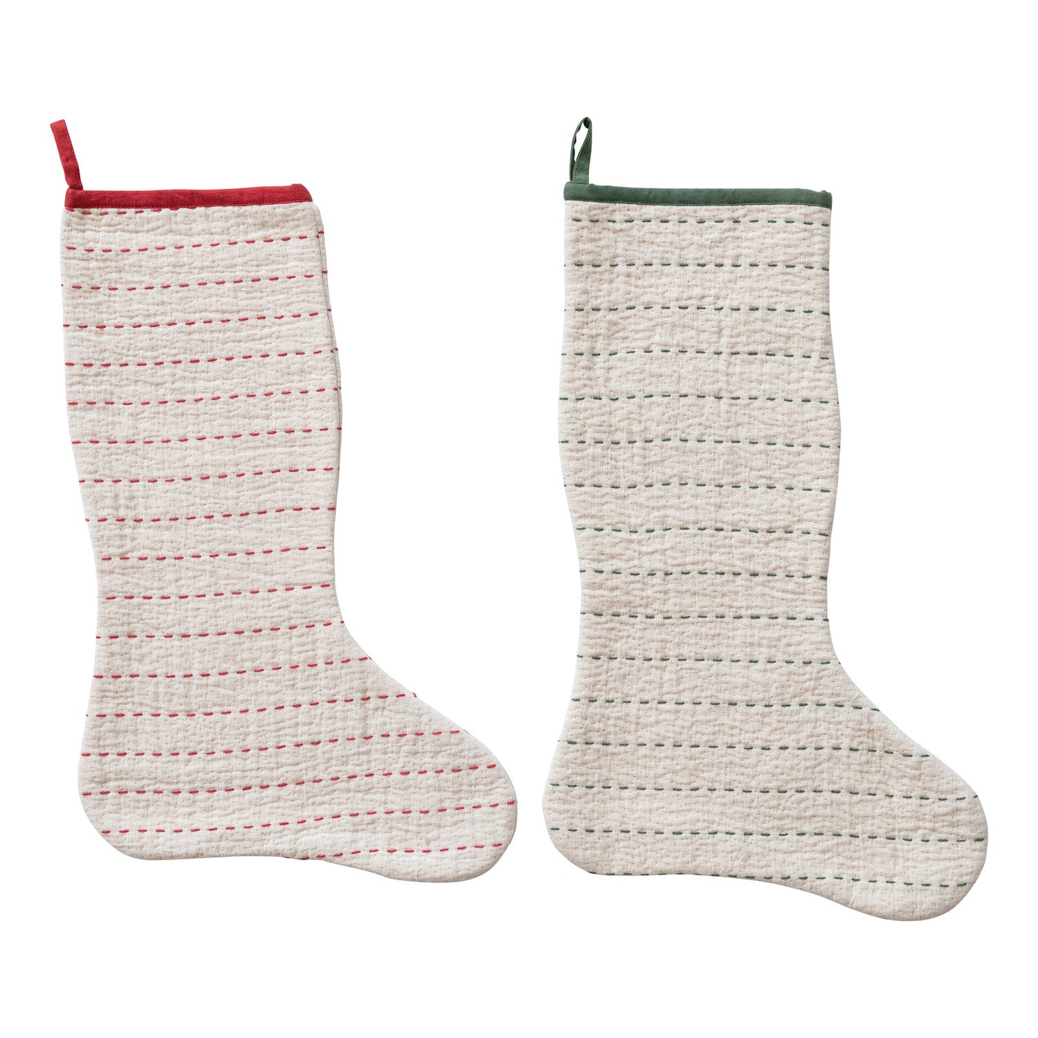 Cotton Slub Stocking with Hand-Embroidered Kantha Stitch, 2 Colors