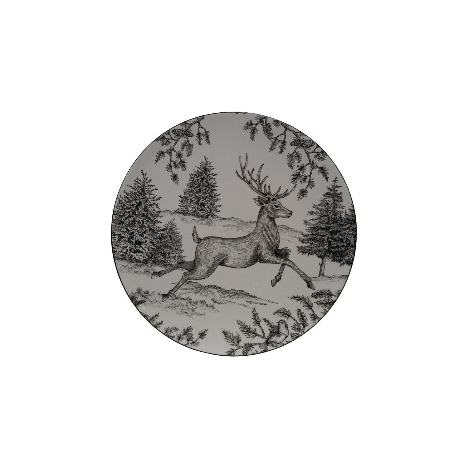 Ceramic Platter with Woodland Deer Scene & Colored Edge