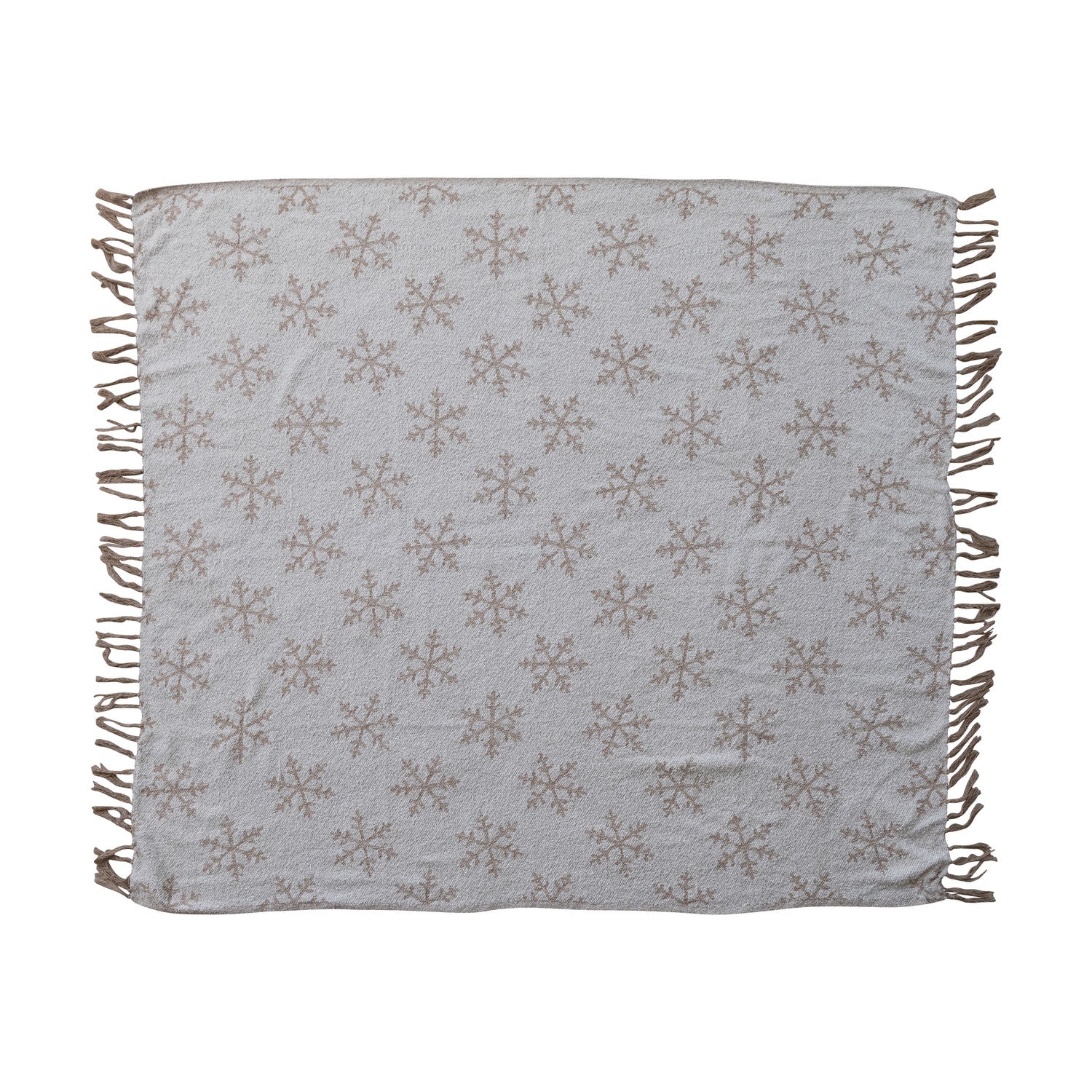 Woven Recycled Fabric Jacquard Throw with Snowflake Pattern & Fringe