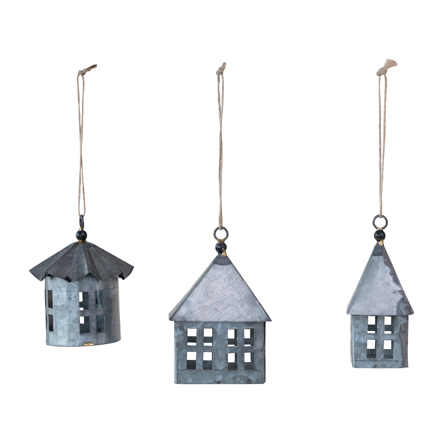 3-3/4"H - 4-1/2"H Galvanized Metal House Ornament, 3 Styles