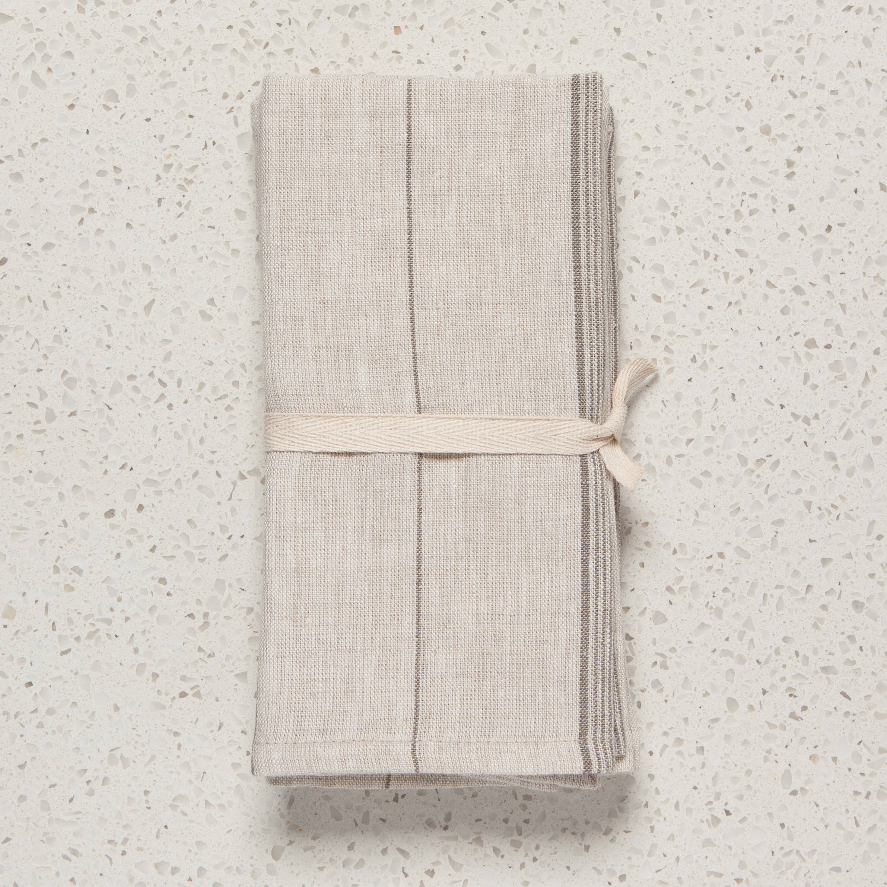 White Maison Stripe Linen Napkins Set of 4 - Thumbnail 3