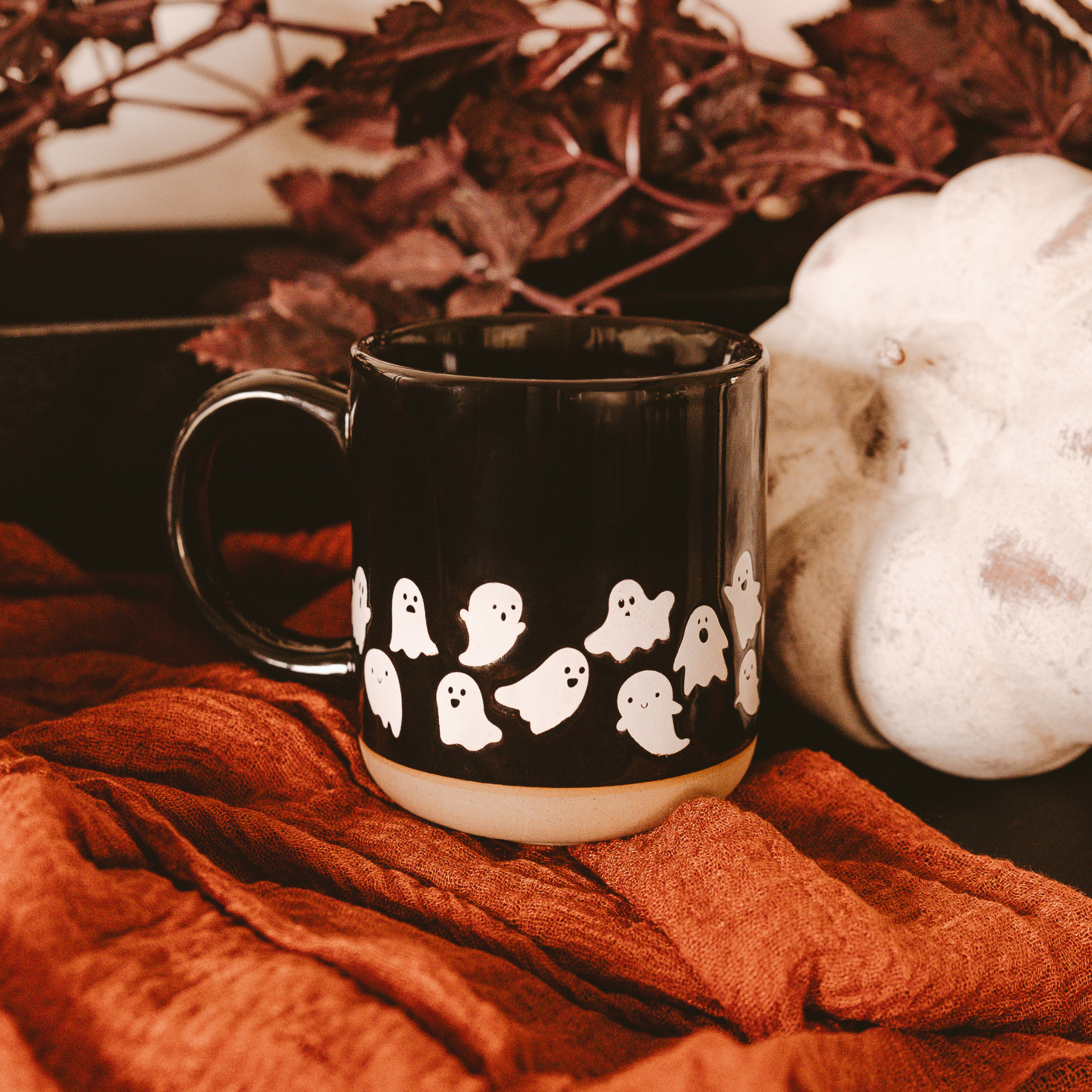 Ghost Pattern Stoneware Coffee Mug - Thumbnail 3