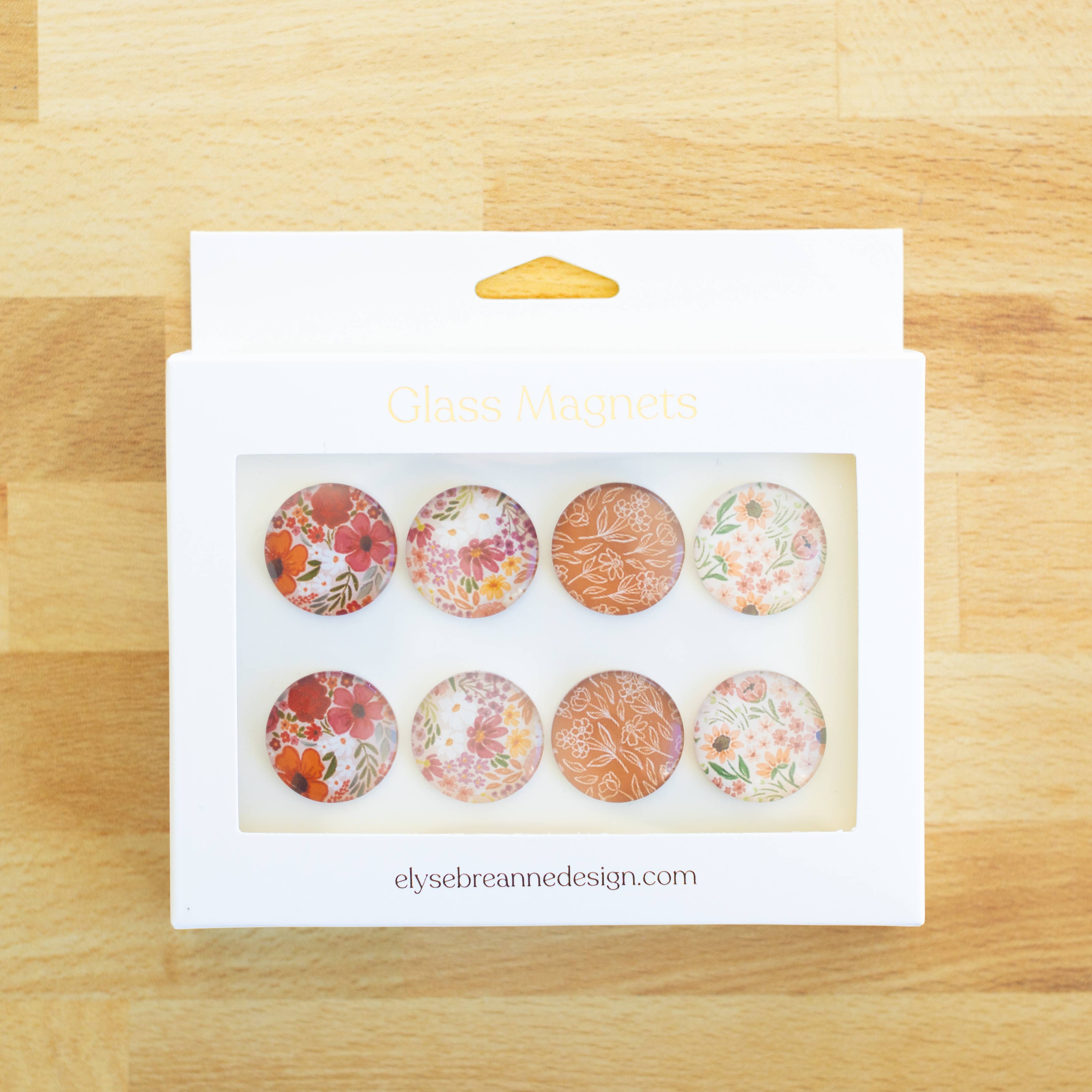 Glass Magnets Box Set of 8 Floral Magnets