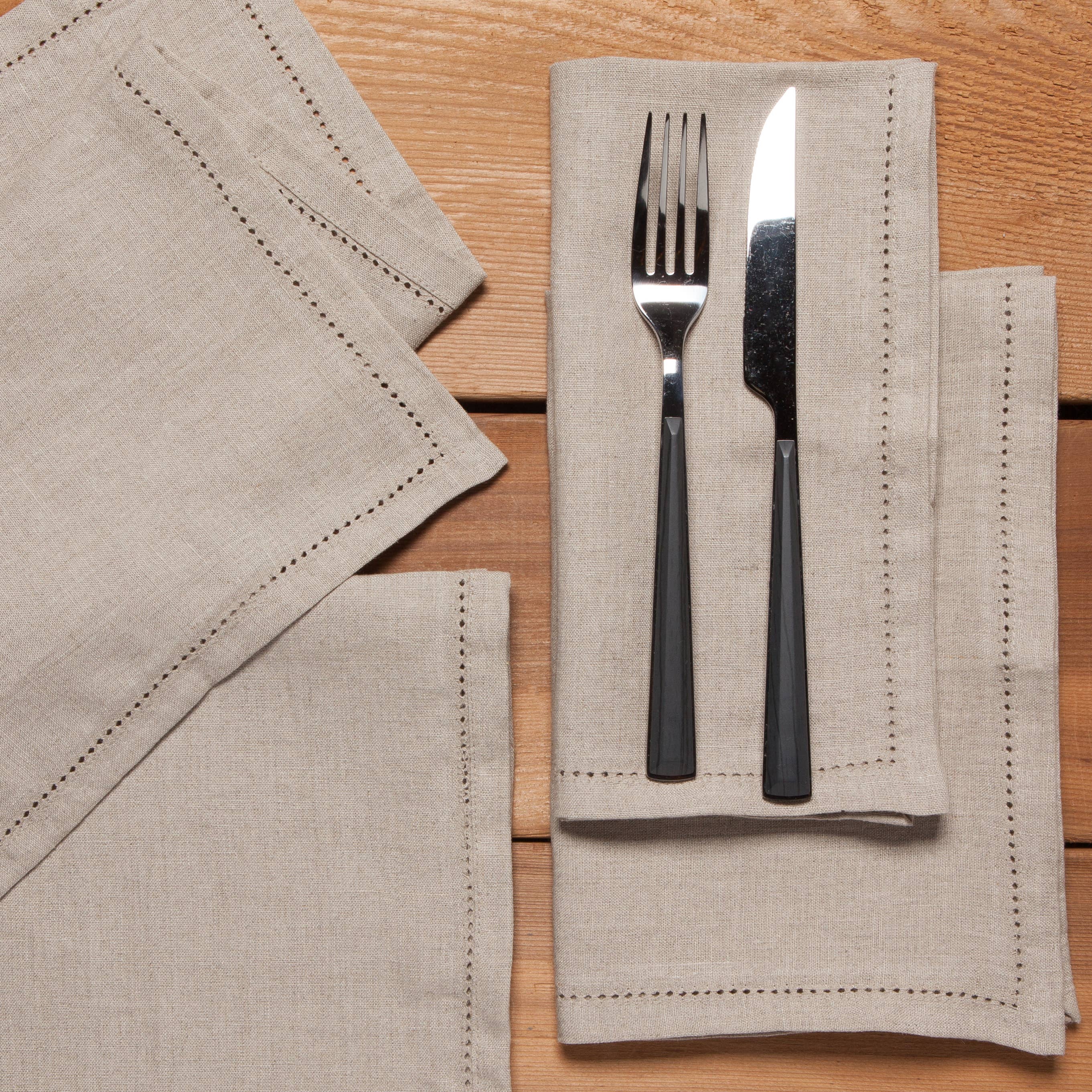 Natural Hemstitch Linen Napkins - Thumbnail 3