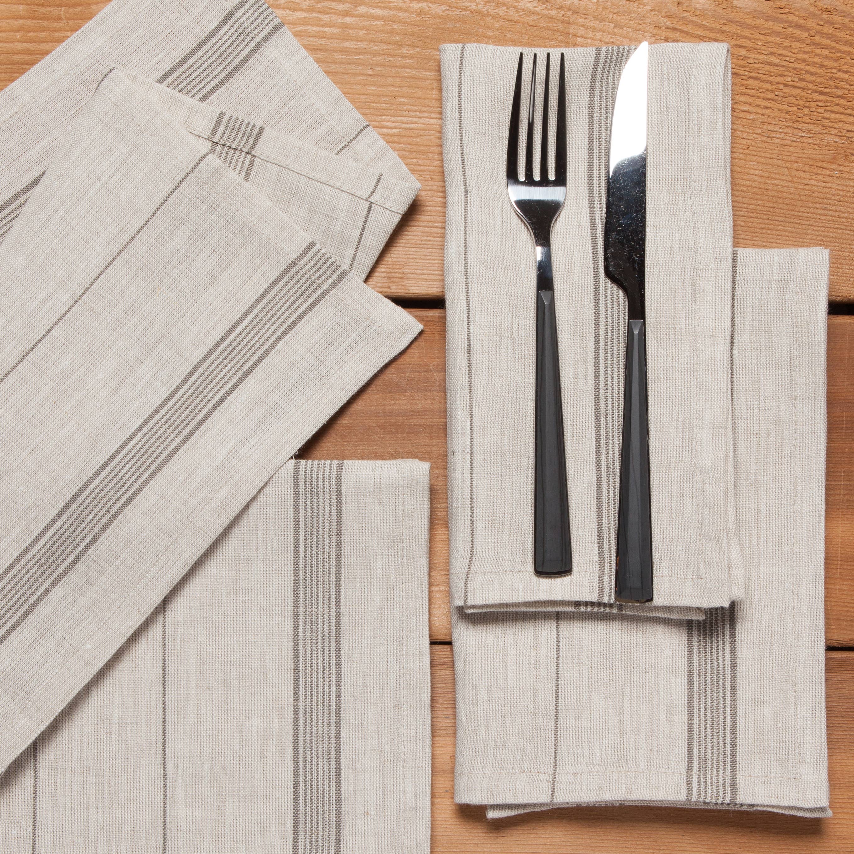 White Maison Stripe Linen Napkins Set of 4 - Thumbnail 4