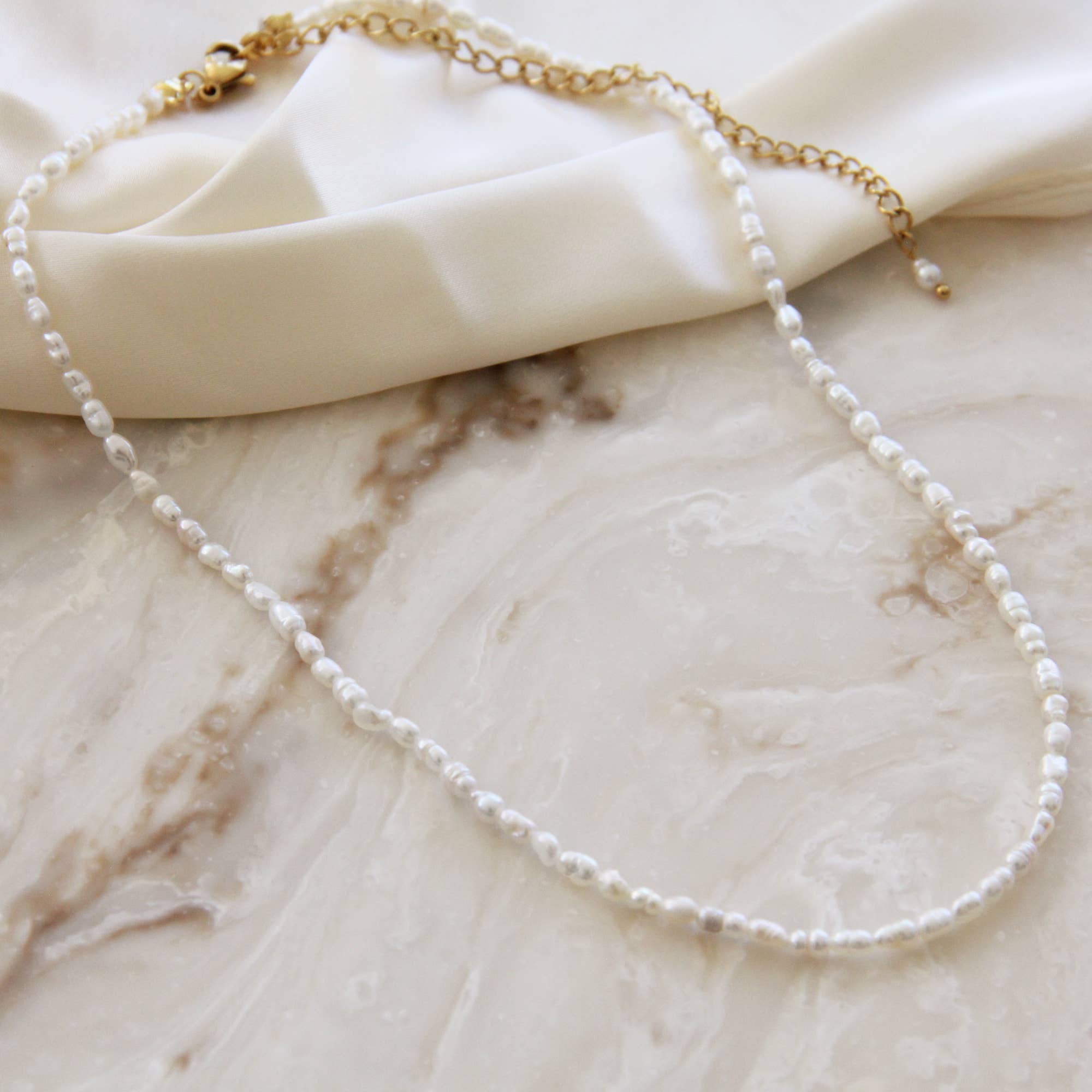 Natural Pearl Choker Necklace Gold 1.8mm 2mm Pearls Josephine Interiors