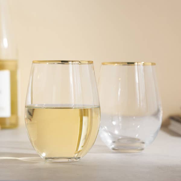 Gilded Gold-Rimmed Glass Stemless Wine Glasses - Thumbnail 2