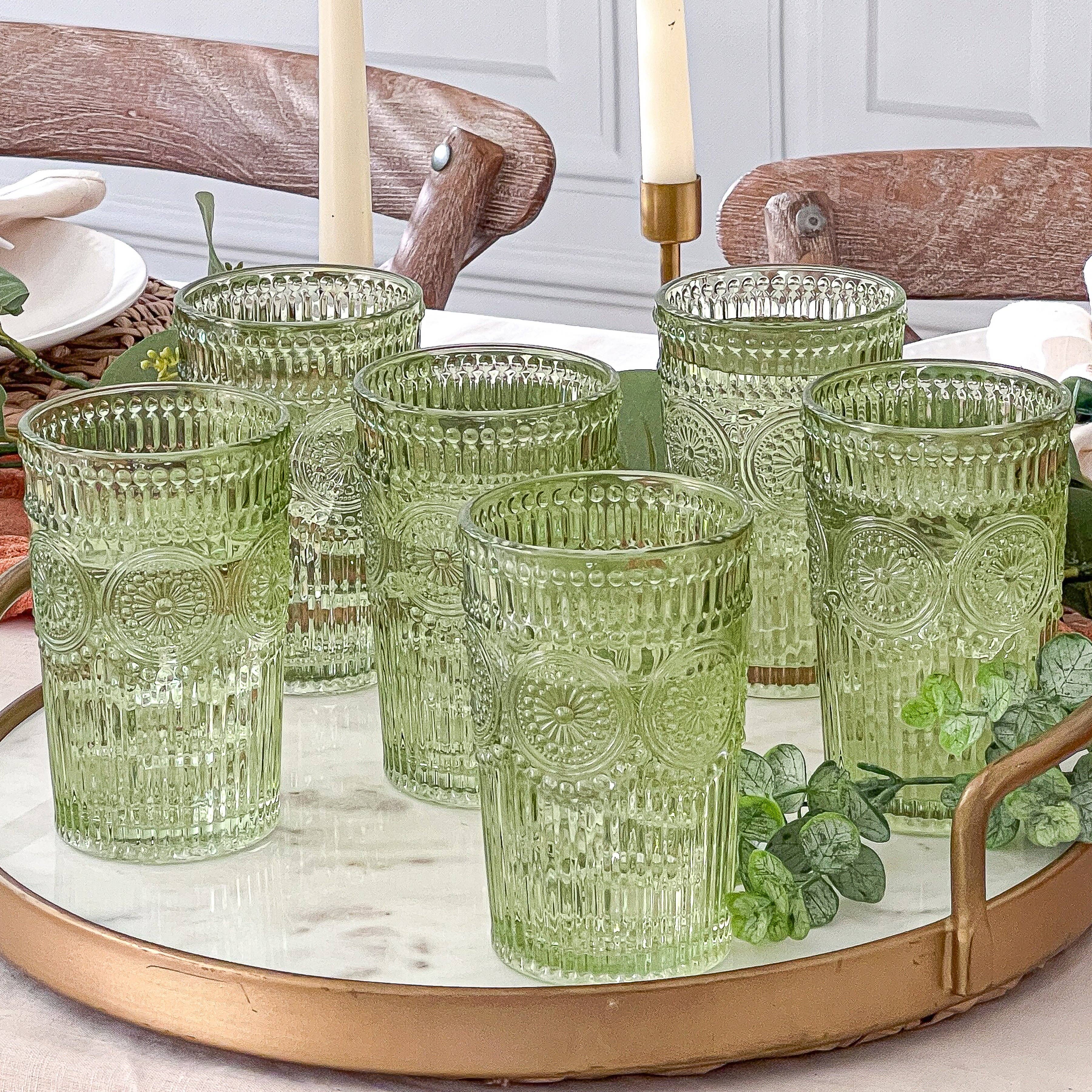 13 oz. Vintage Textured Sage Green Glasses – Josephine Interiors