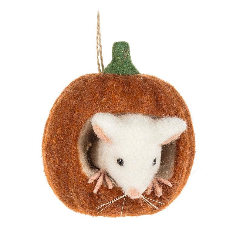 Mouse in Small Pumpkin Ornament