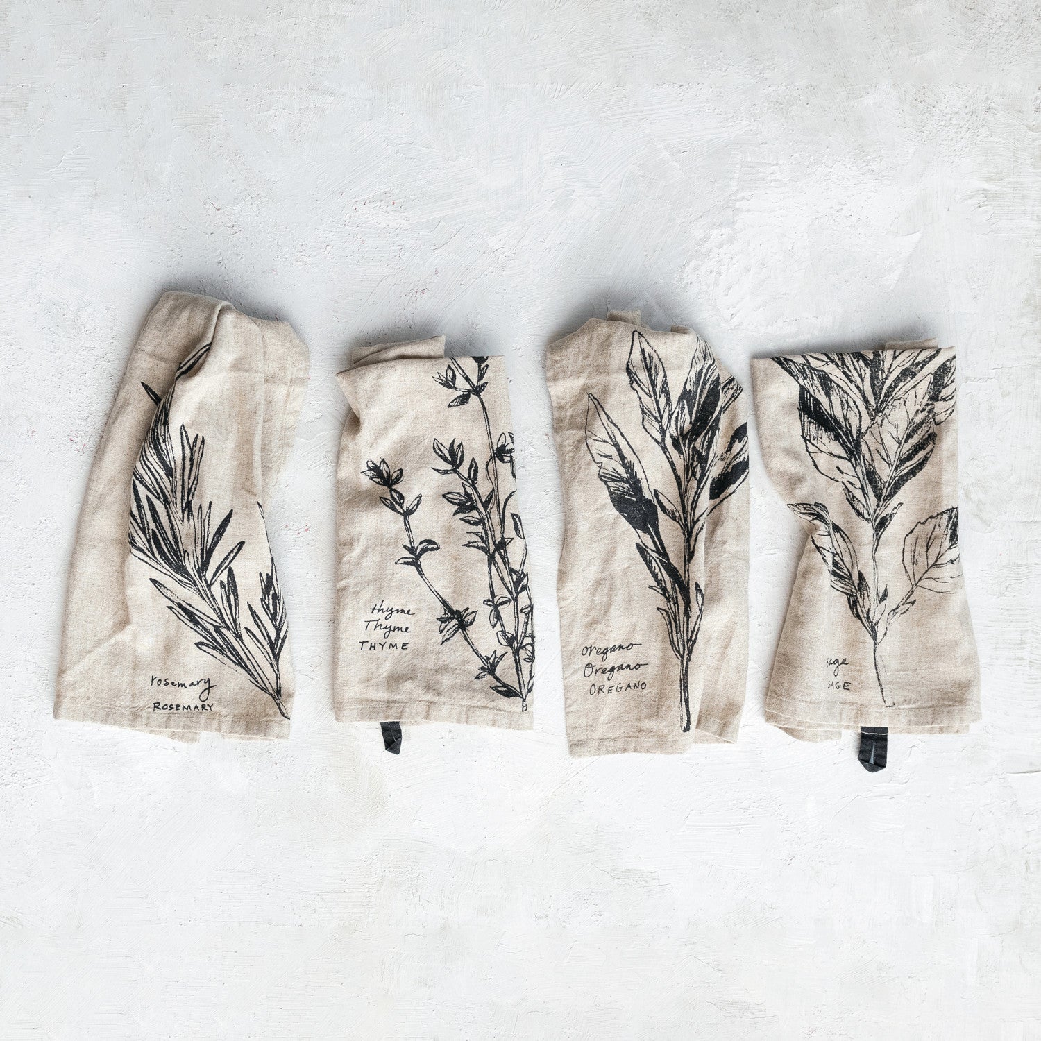 Linen Blend Printed Tea Towel w/ Herb - Thumbnail 2