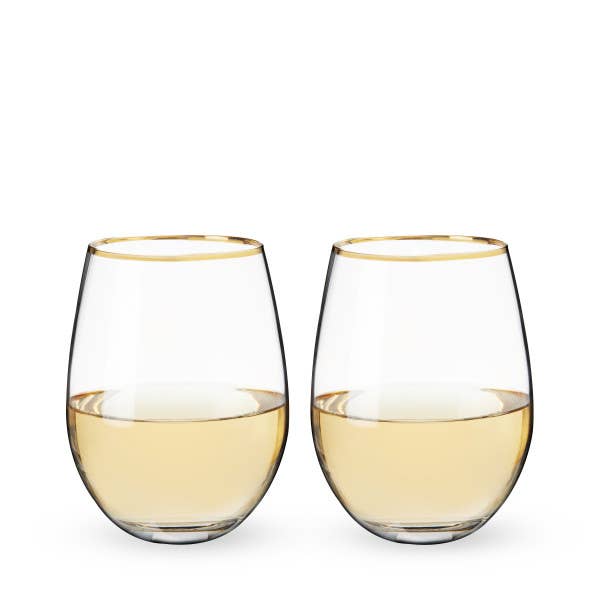 Gilded Gold-Rimmed Glass Stemless Wine Glasses