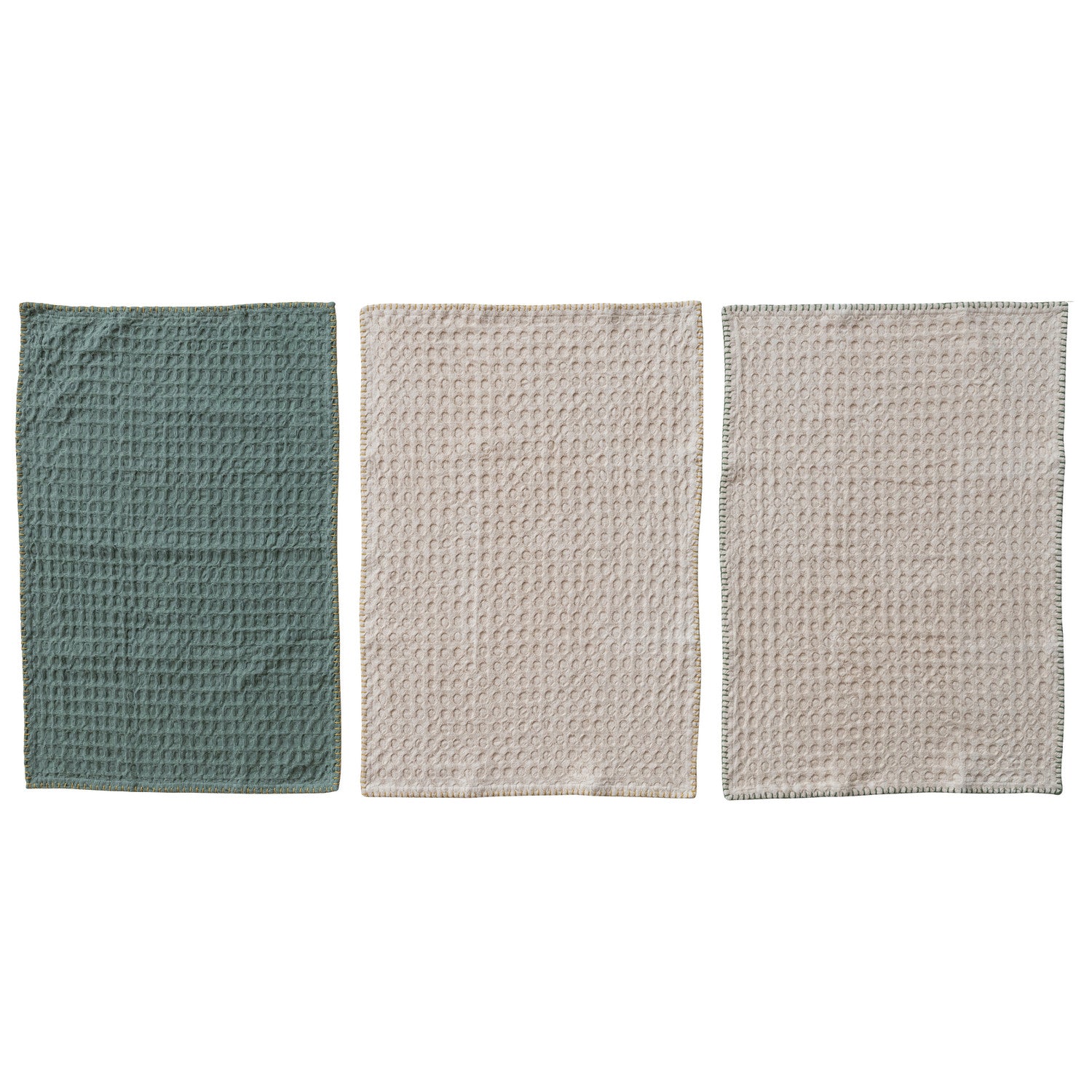 Waffle Weave Tea Towels, Set of 3 Tied with Jute Tape & Wood Beads