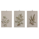 Cotton & Linen Printed Tea Towel w/ Botanical Image & Loop, 3 Styles