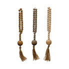 Wood Beads w/ Jute Rope Tassel, 3 Colors