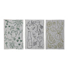Woven Cotton & Linen Tea Towel w/ Embroidered Scene, 3 Styles