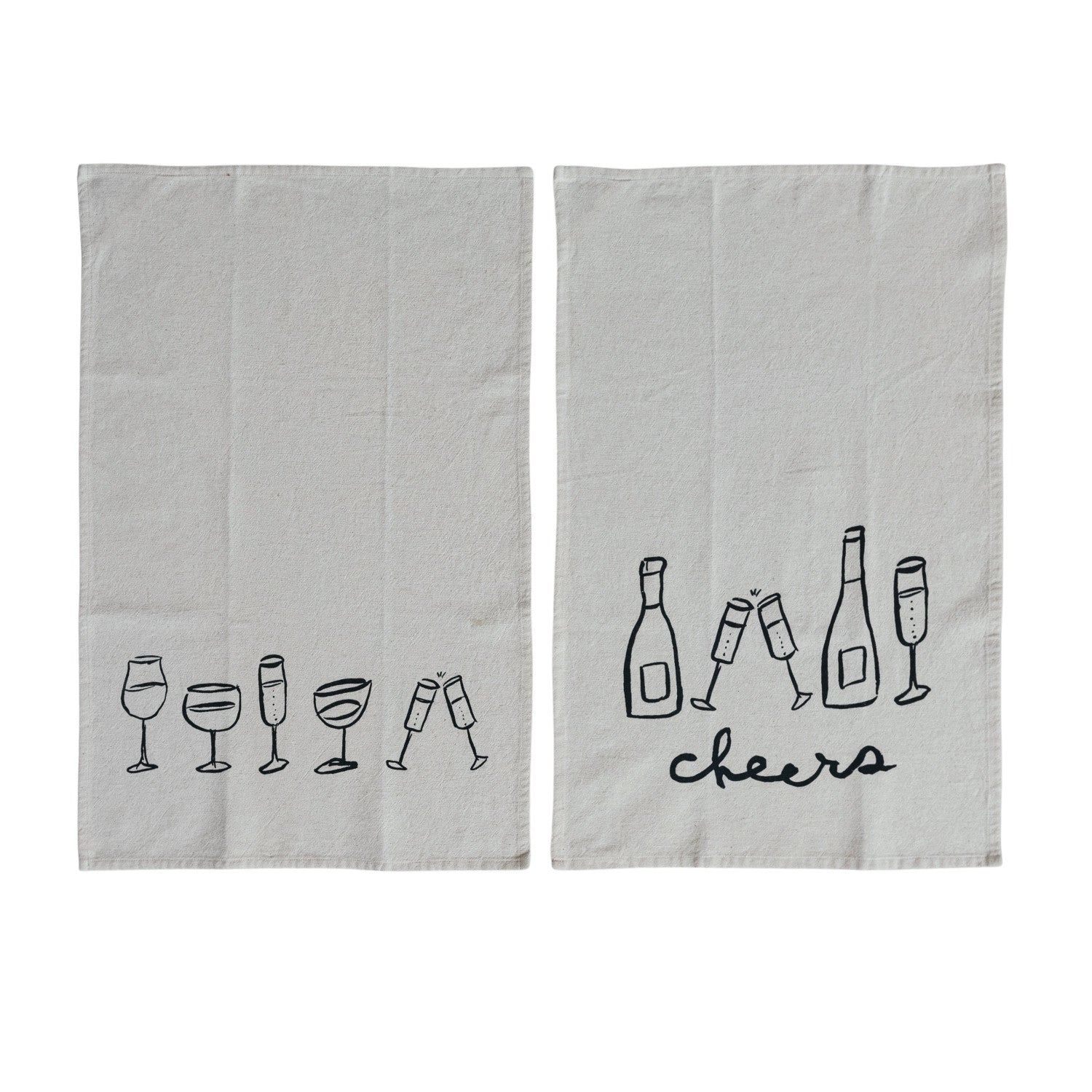 Cotton & Linen Printed Tea Towel w/ Wine Art