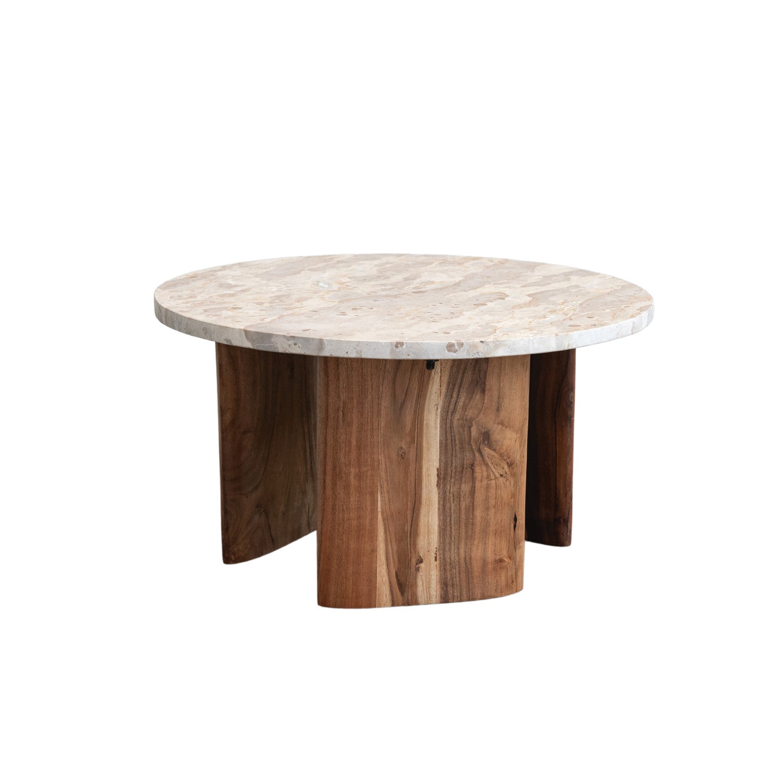 Marble & Acacia Wood Coffee Table - Thumbnail 2