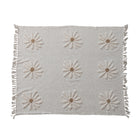 Cotton Slub Throw with Tufted Flowers & Fringe, Natural & Tan Color
