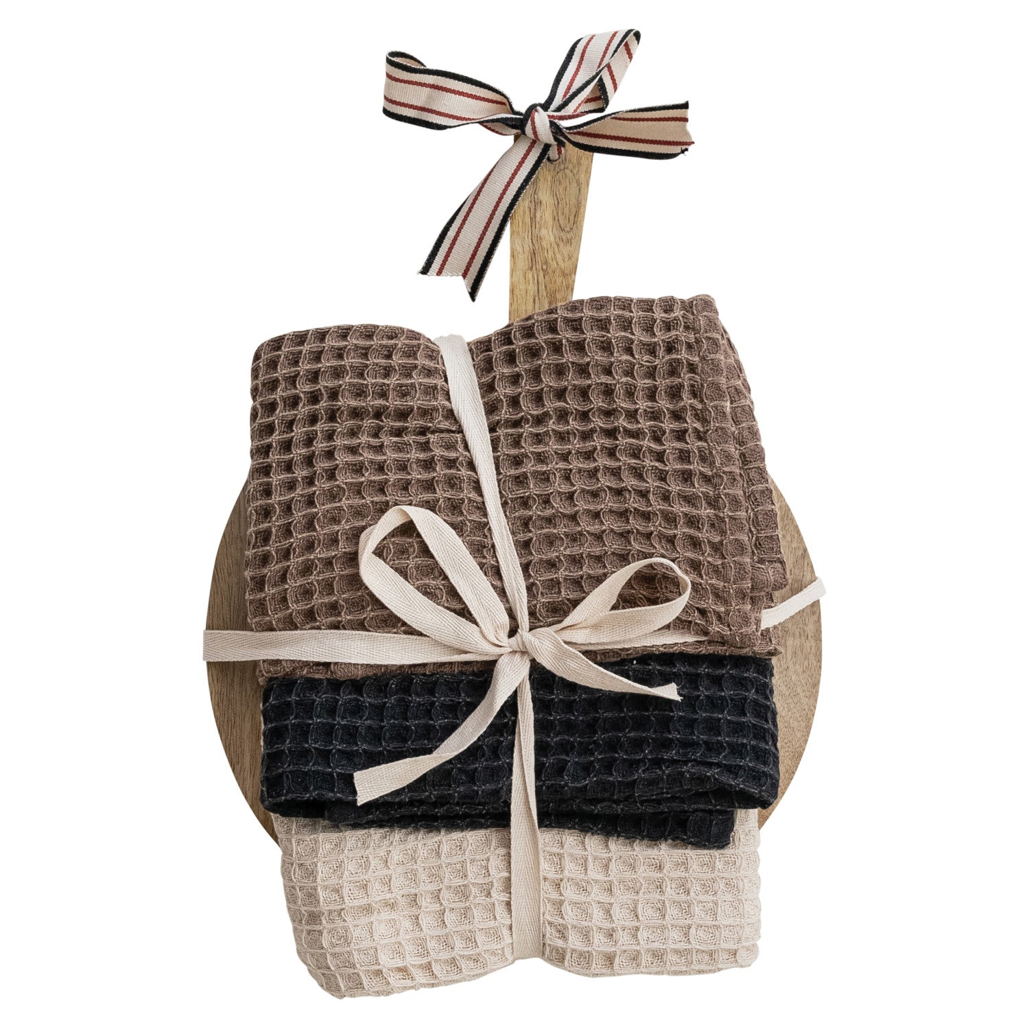 Waffle Weave Tea Towels w/ Mango Wood Cheese Board Set