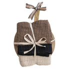 (3) Waffle Weave Tea Towels w/ Mango Wood Cheese/Serving Board, Set of 4 Tied w/ Cotton Tape