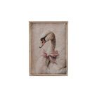 Wood Framed Glass Wall Decor with Swan in Bow, Distressed Finish