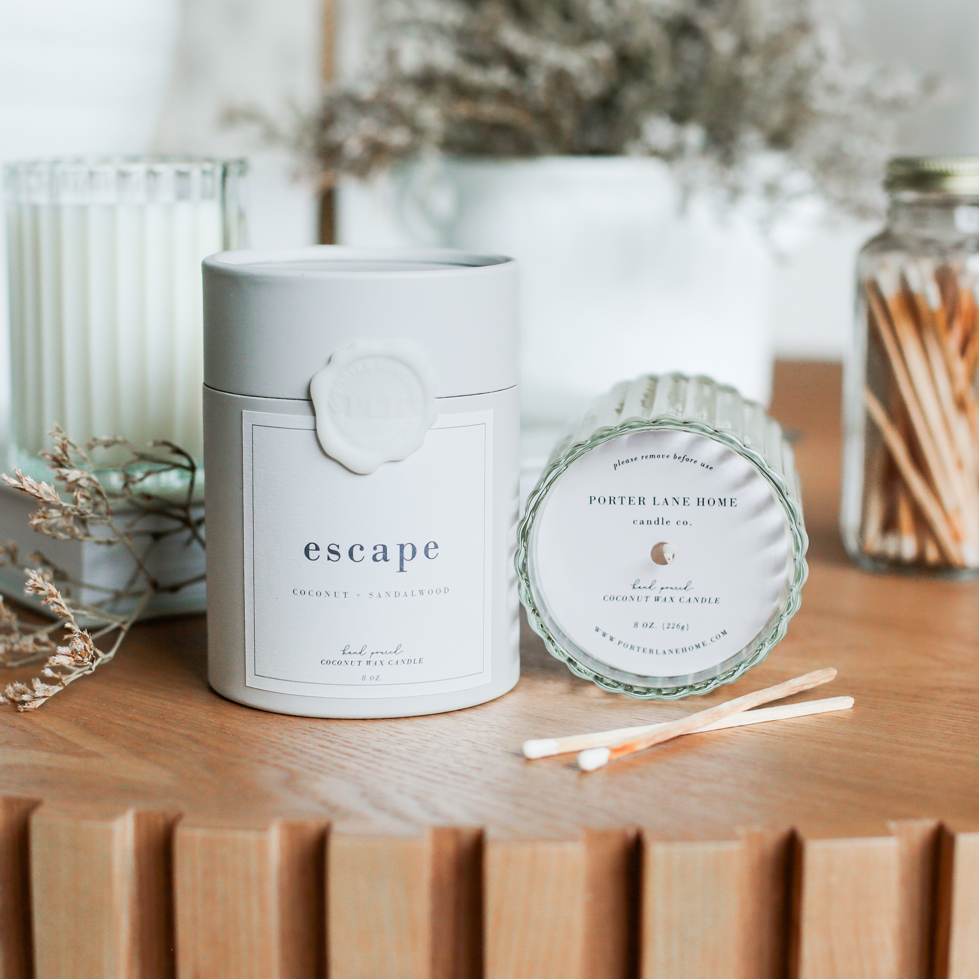 ESCAPE Coconut + Sandalwood Fluted Coconut Wax Candle