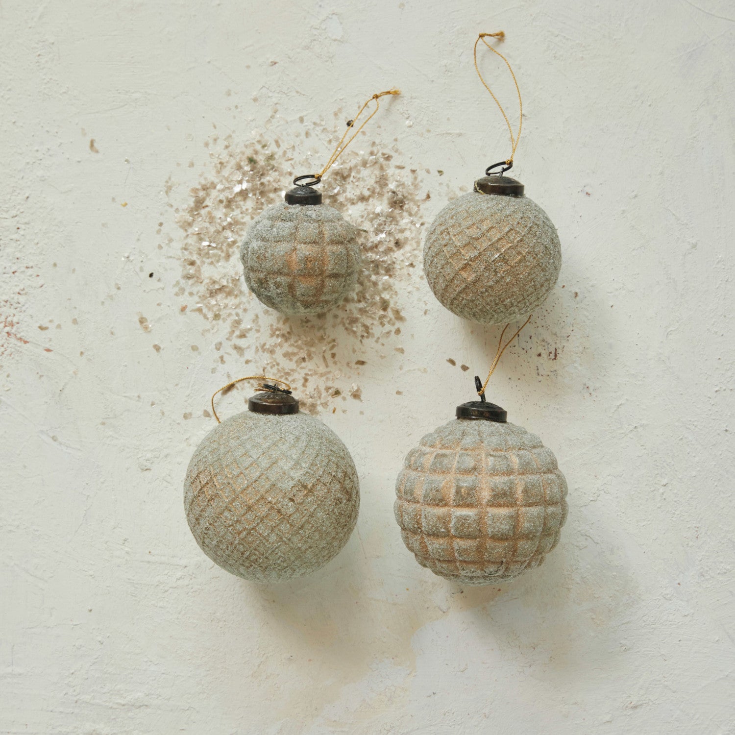 Embossed Recycled Glass Ball Ornaments - Thumbnail 2