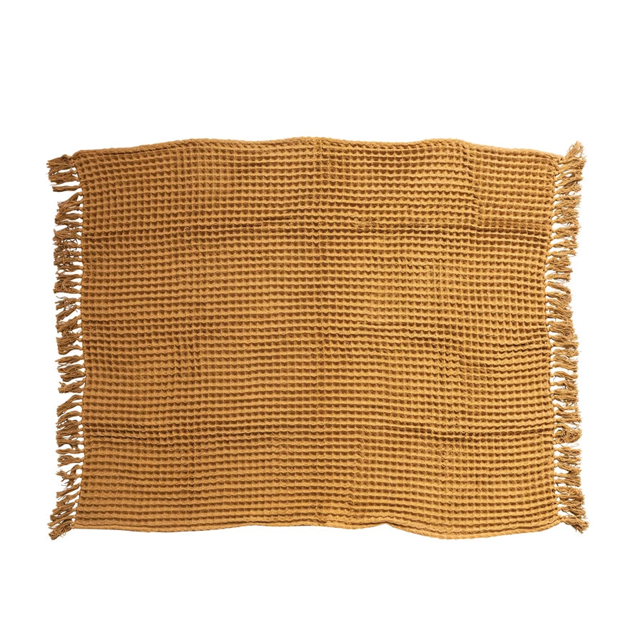 Cotton Waffle Weave Throw w/ Fringe