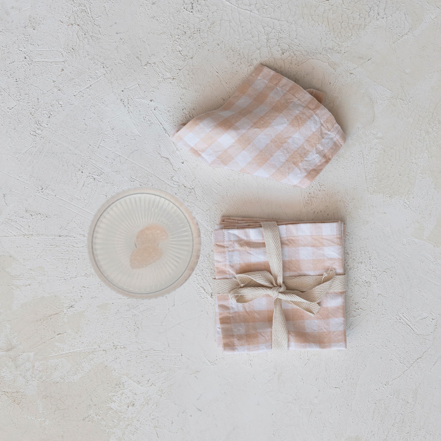 Cotton Cocktail Napkins w/ Gingham Pattern, Blush Color, Set of 4 - Thumbnail 3
