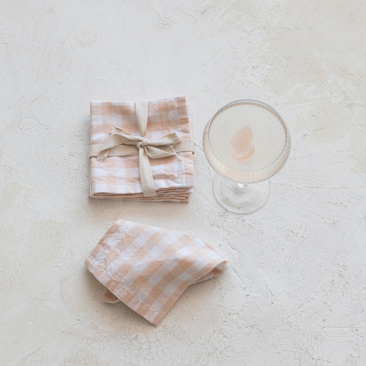 Cotton Cocktail Napkins w/ Gingham Pattern, Blush Color, Set of 4