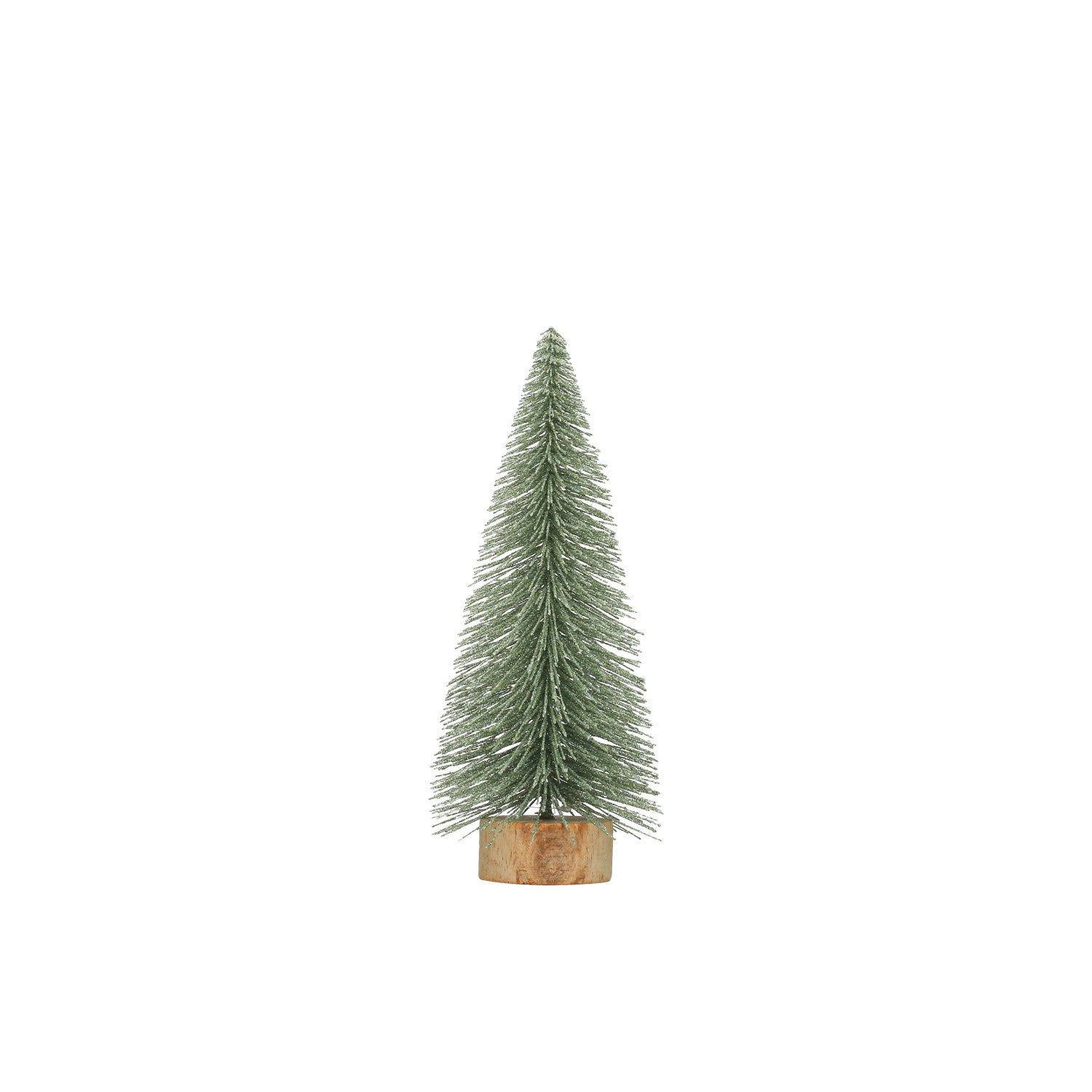 4" Round x 9"H Plastic Bottle Brush Tree w/ Glitter & Wood Base, Mint Color