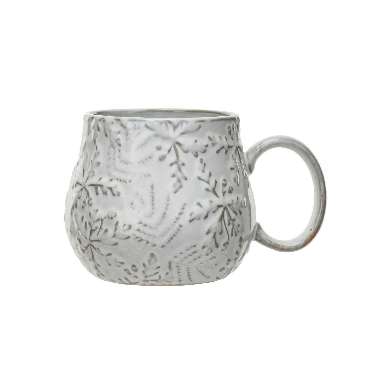 16 oz. Embossed Stoneware Mug w/ Snowflakes, Reactive Glaze (Each One Will Vary)