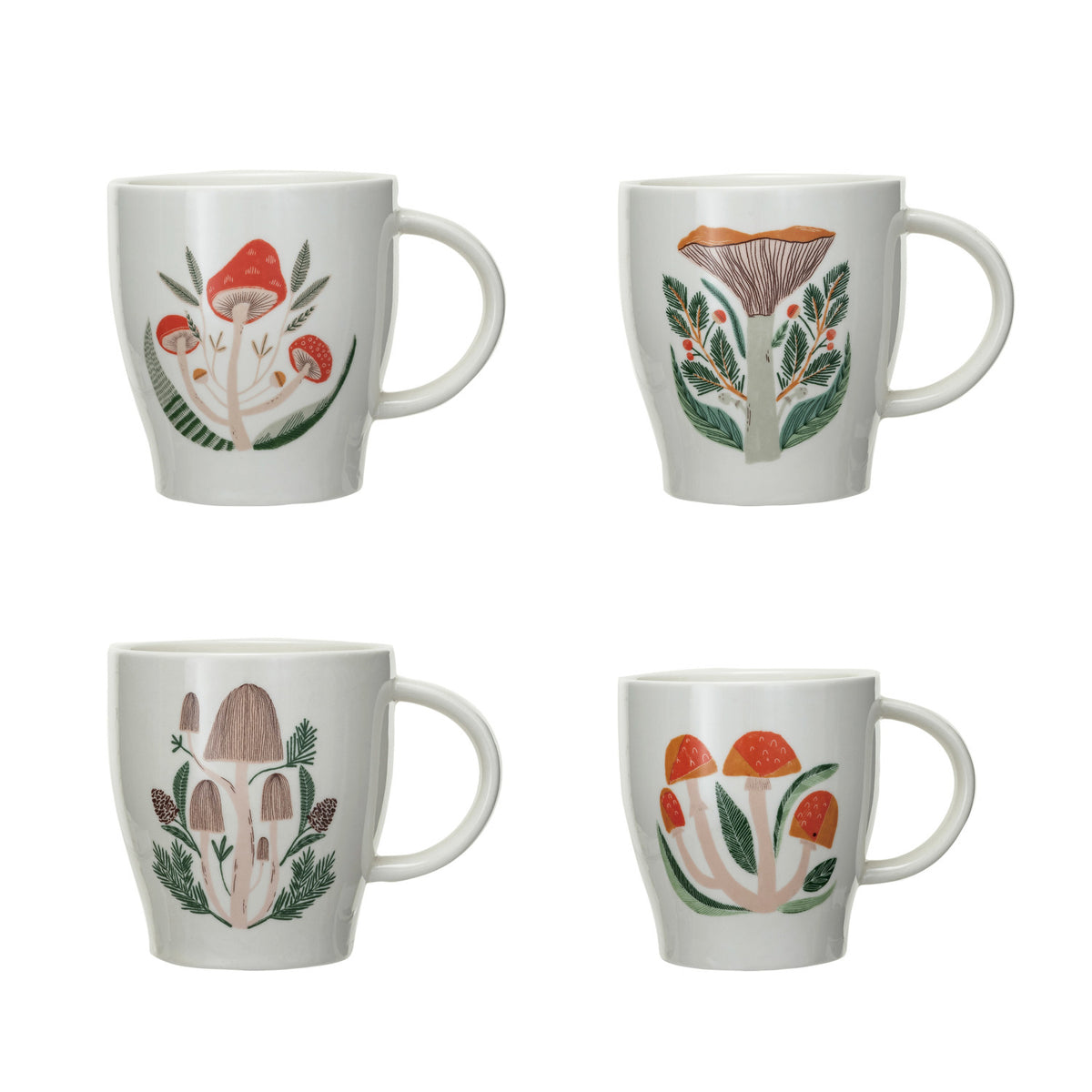 14 oz. Stoneware Mug w/ Mushrooms, 4 Styles ©