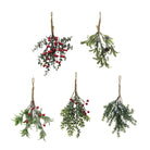 Hanging Faux Evergreen & Berry Bunch, Snow/Ice Finish, 5 Styles
