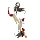 Handmade Wool Felt Mice Hanging From Wreath Ornament, Multi Color