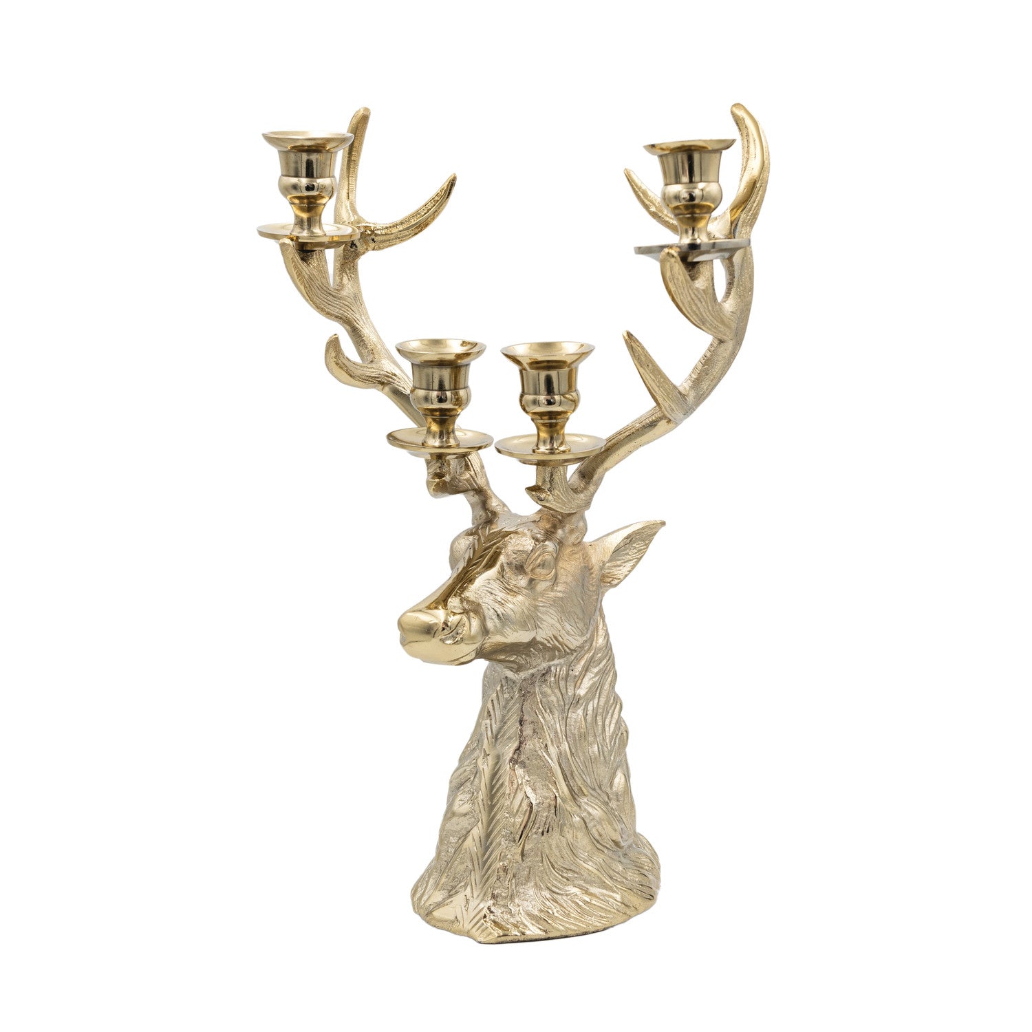 Cast Aluminum Deer Shaped Candelabra, Gold Finish (Holds 4 Tapers)