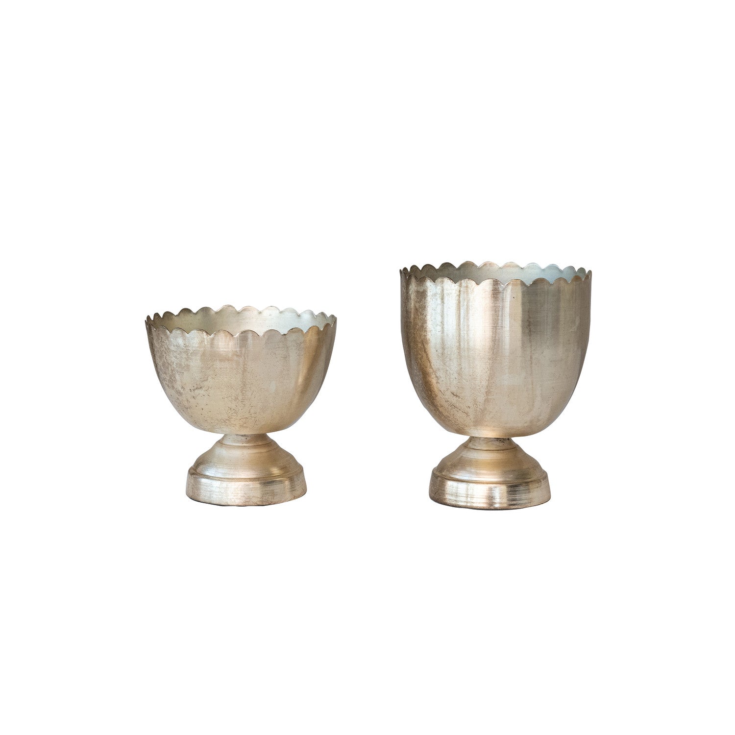 Decorative Metal Footed Bowls with Scalloped Rim, Set of 2