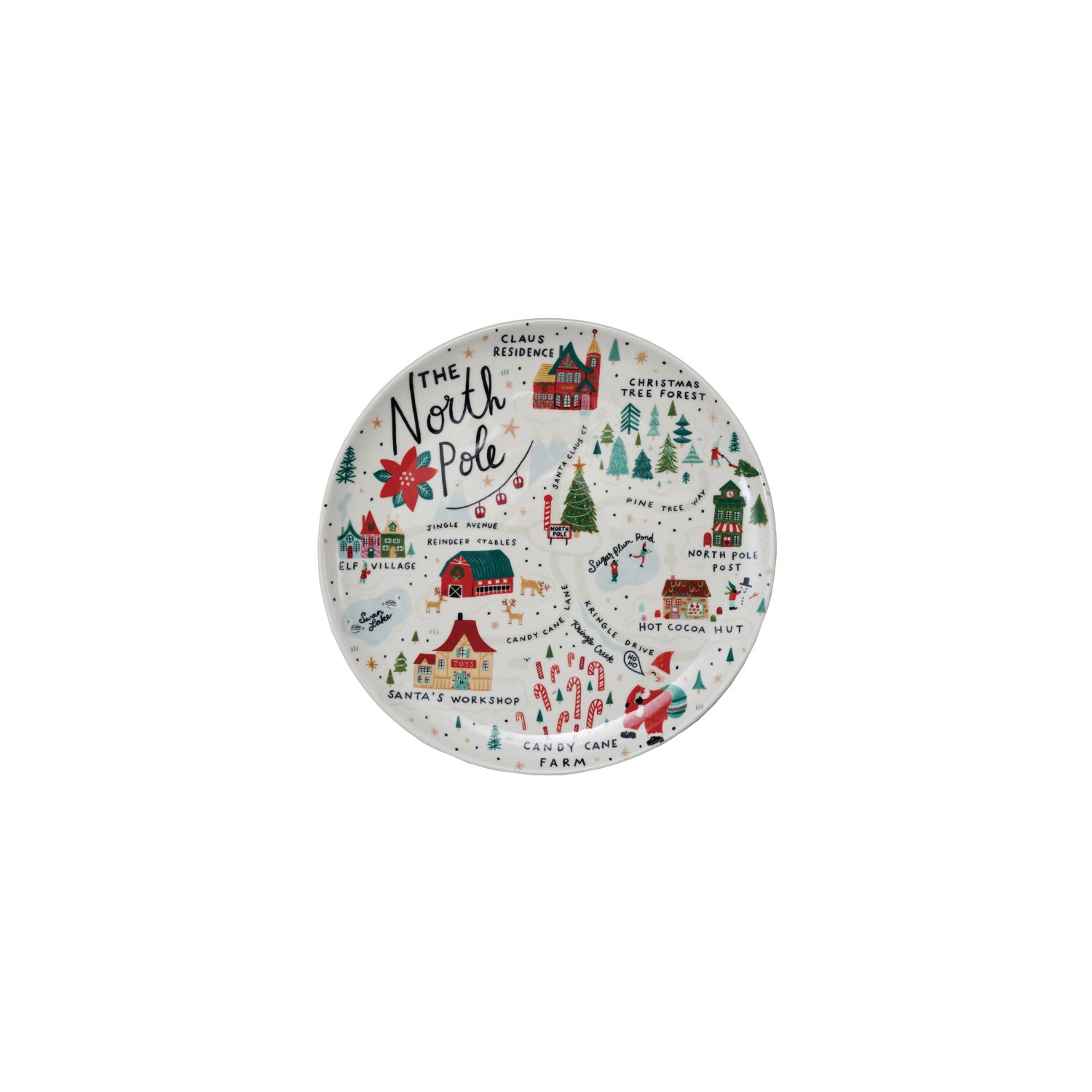 11" Round Stoneware Plate with North Pole Scene, Multi Color ©