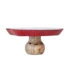 Enameled Mango Wood Mushroom Shaped Pedestal, Red, White & Natural