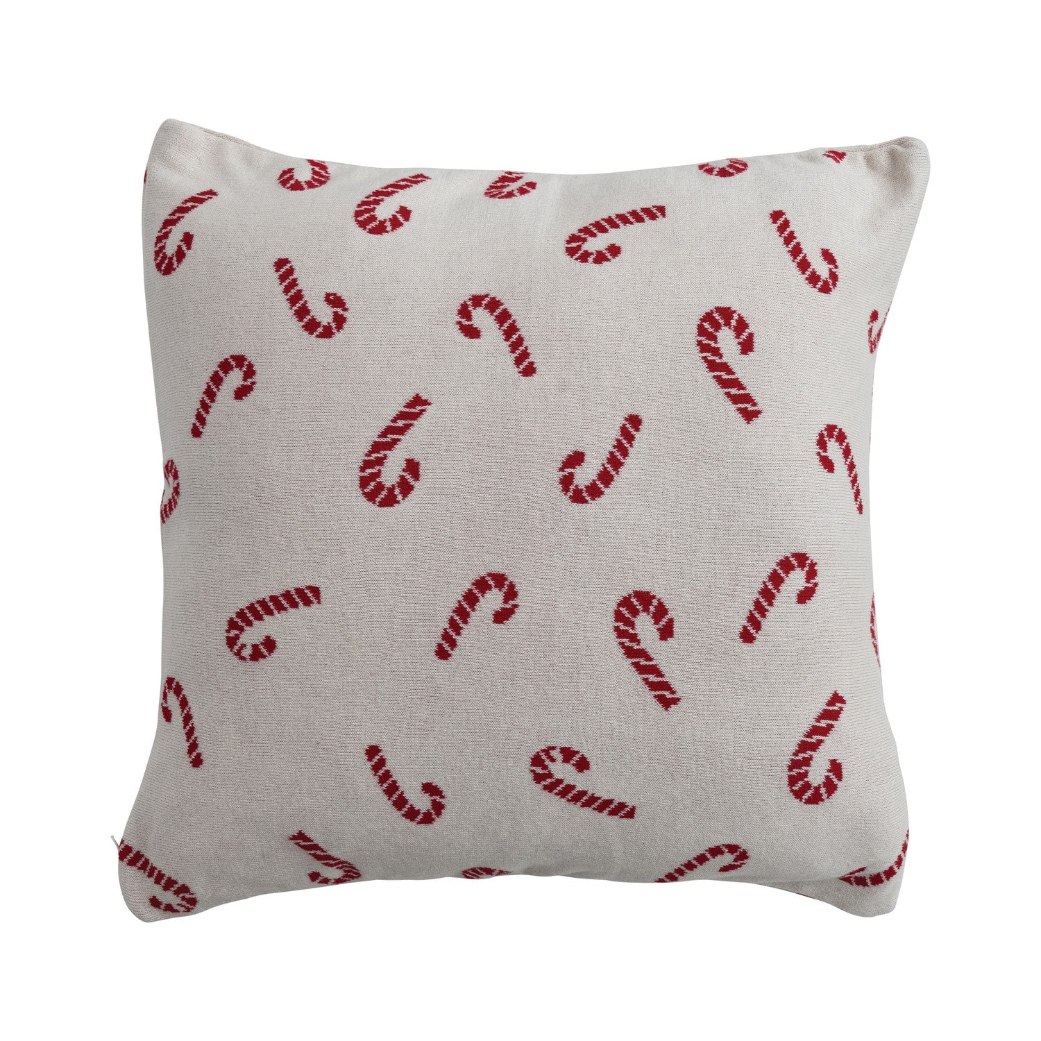 Cotton Knit Pillow with Candy Cane Pattern