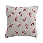 20" Square Cotton Knit Pillow with Candy Cane Pattern